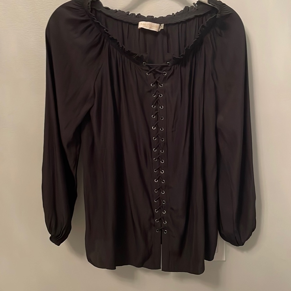 RAMY BROOK JACKIE BLACK LACE UP LONG SLEEVE TOP XS